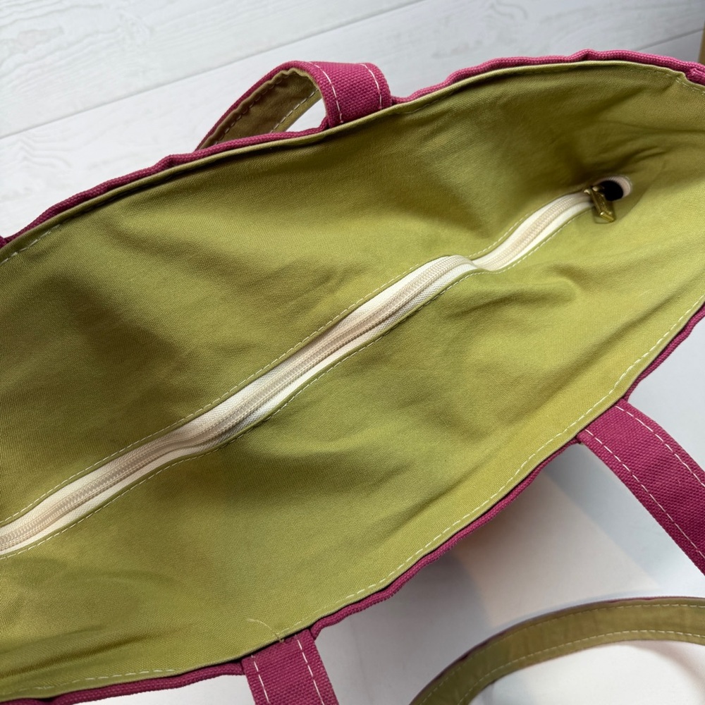 LL bean Boat And Tote Vintage Bag Large Color Block Monogram Canvas Fuchsia - Picture 7 of 16